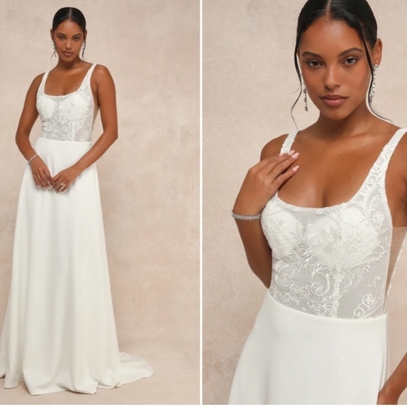 LULUS Bridal Wedding Elegant Sophisticated Floral Beaded Mermaid Gown - Picture 4 of 4